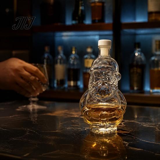 Ferienhaus Bar Dekoration Weihnachtsmann Whiskey Karaffe zur Alkoholaufbewahrung, 320ml Weihnachtliches Glas Weinsammlerflasche, Dekorativer Behälter Und Party