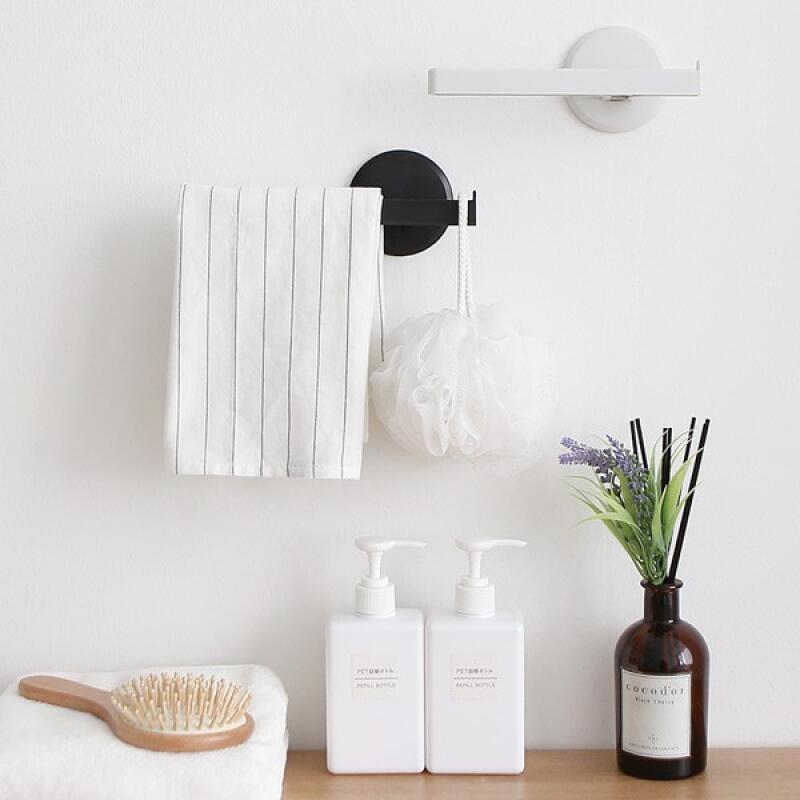 Bathroom kitchen towel rack, non-perforated adhesive stick hanger black