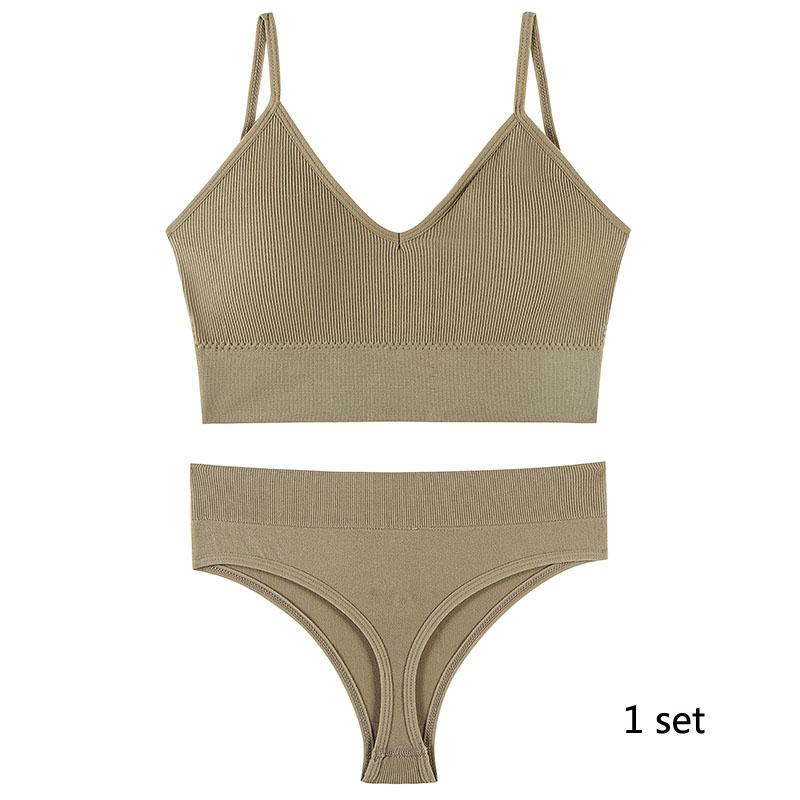 Underwear Set Lingerie Female Sexy Halter Beauty Tank Top Thin Section French Triangle Cup Without Steel Ring Gathered Bra Set