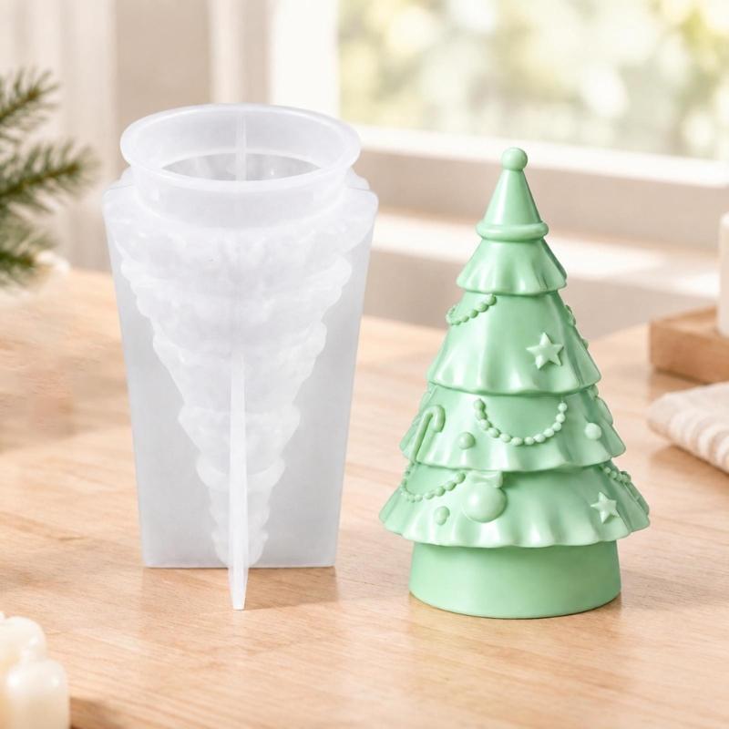 3D Christmas Tree Candle Molds In Flexible Silicone for Pouring, Releasing, and Reusing In Seasonal Waxes Craft Projects