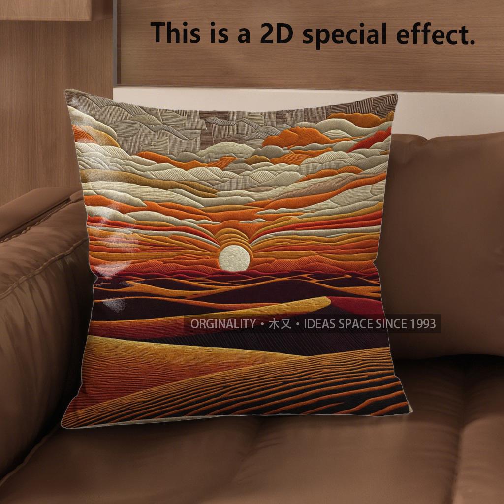 2D Western Desert Sunset Throw Pillow Covers Pattern Cushion Cover Suitable For Sofa Bedroom Car Pillow Cover