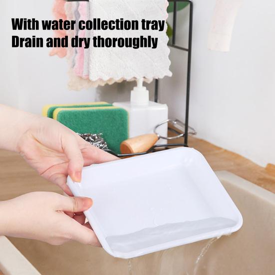 Kitchen Storage Rack Wall-Mounted Design Space-Saving Installation No-Hole Punching Sponge Towel Holder Home Restaurant Organizer