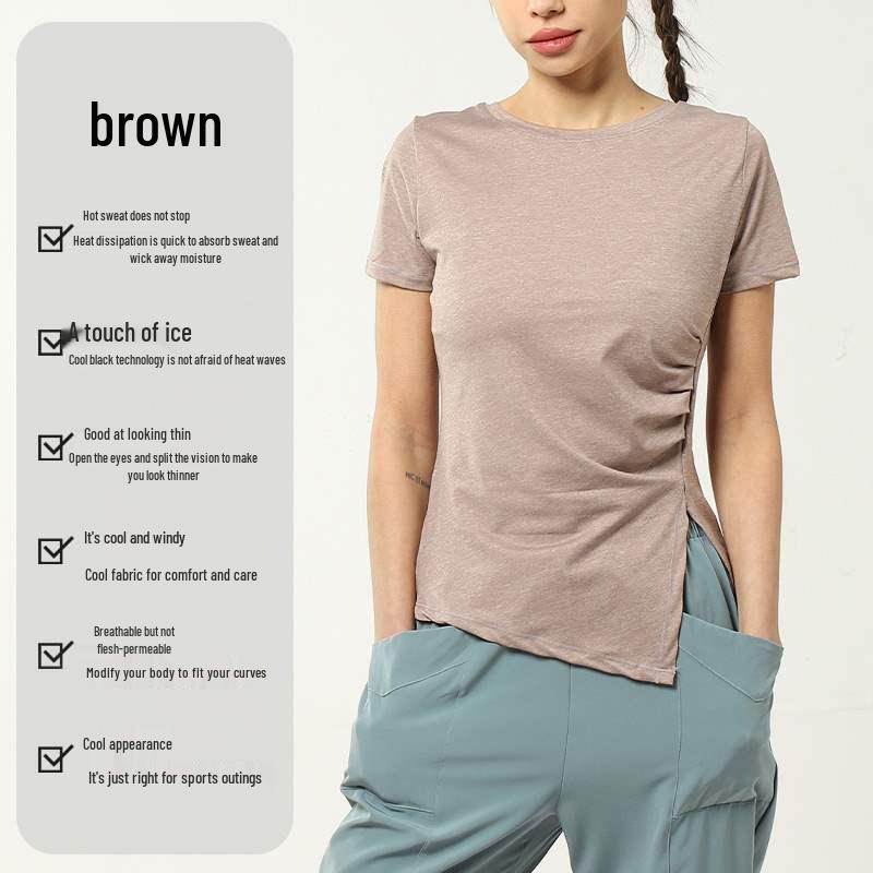 

Женская быстросохнущая футболка с коротким рукавом свободного кроя для йоги и бега 5XL кофейный