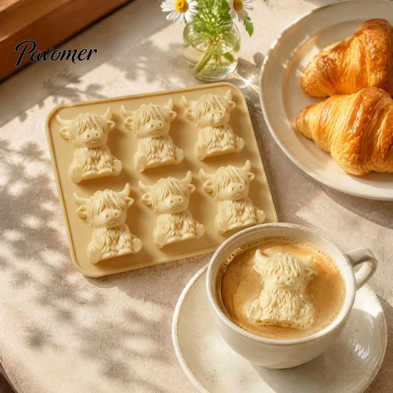 Cute Animal Shaped Ice Molds 3D Highland Cow Mold, 6 Cavity Food Grade Silicone Non Stick Jelly Making Tool Cube Tray, Flexible Mold for Whiskey