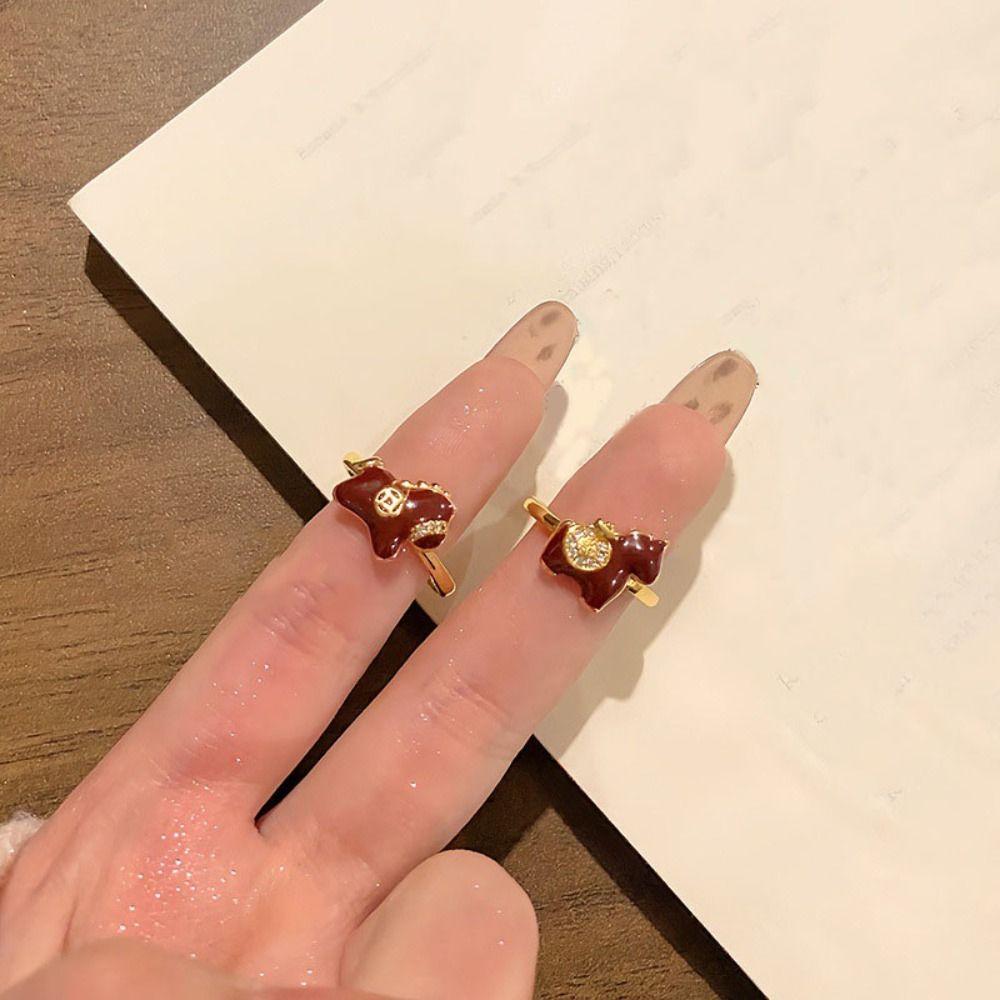 Cartoon Zodiac Horse Ring Adjustable Opening Ring Stackable New Year Drip Oil Ring Decoration