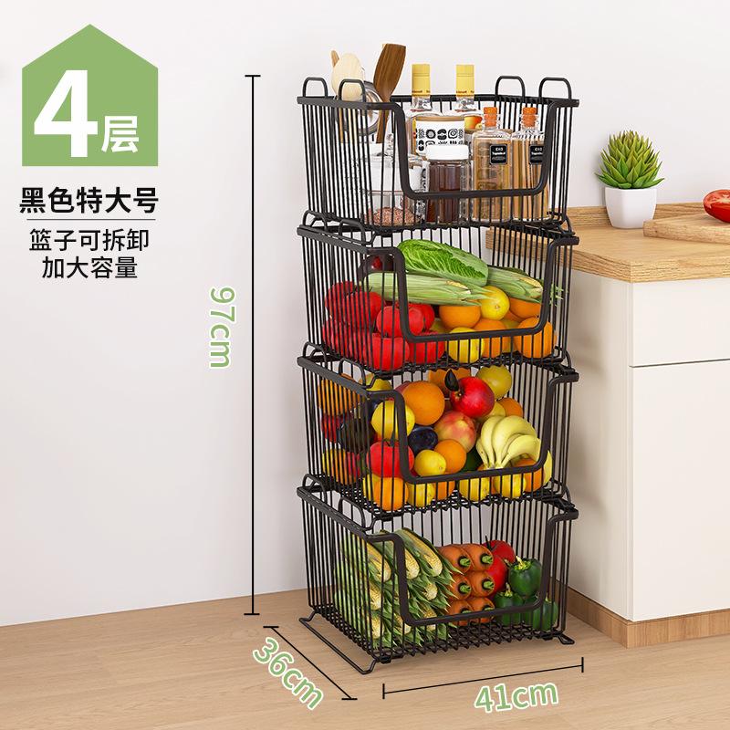 Household kitchen rack Large floor multi-layer stacked storage rack Movable fruit and vegetable rack