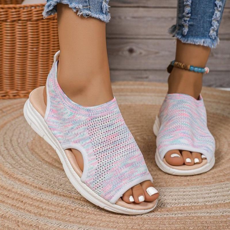 2025 Fashionable and Comfortable Solid Color Mesh Breathable Women's Sandals for Outer Wear Beach Casual Slip-on Women's Shoes