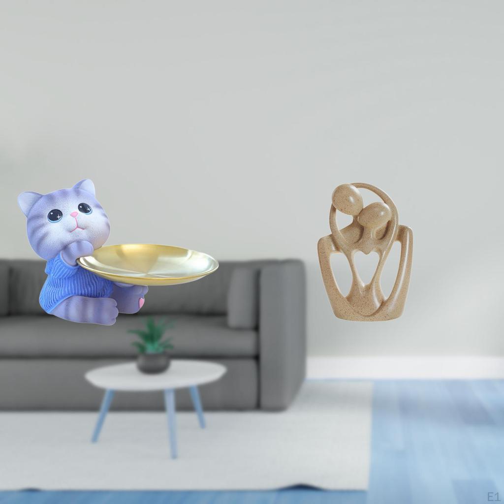 Modern Resin Cat Couple Sculpture Tray Abstract Home Decor Figurine for Dining Table Shelf Jewelry