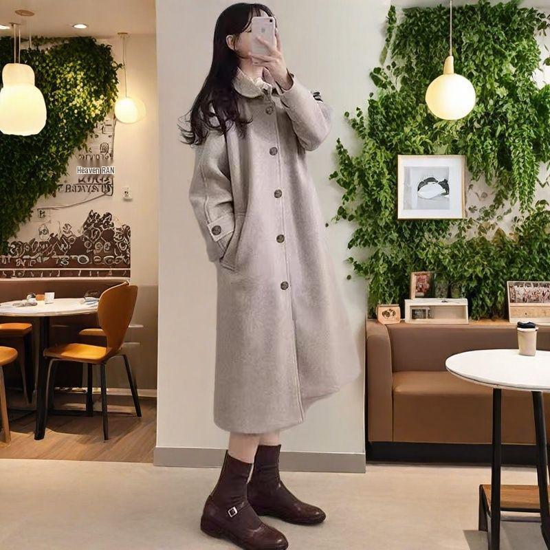 

Women s Mid-Length Woolen Coat, Hepburn Style, 2025 Autumn/Winter Korean Version, Thickened and Versatile. S абрикосовый