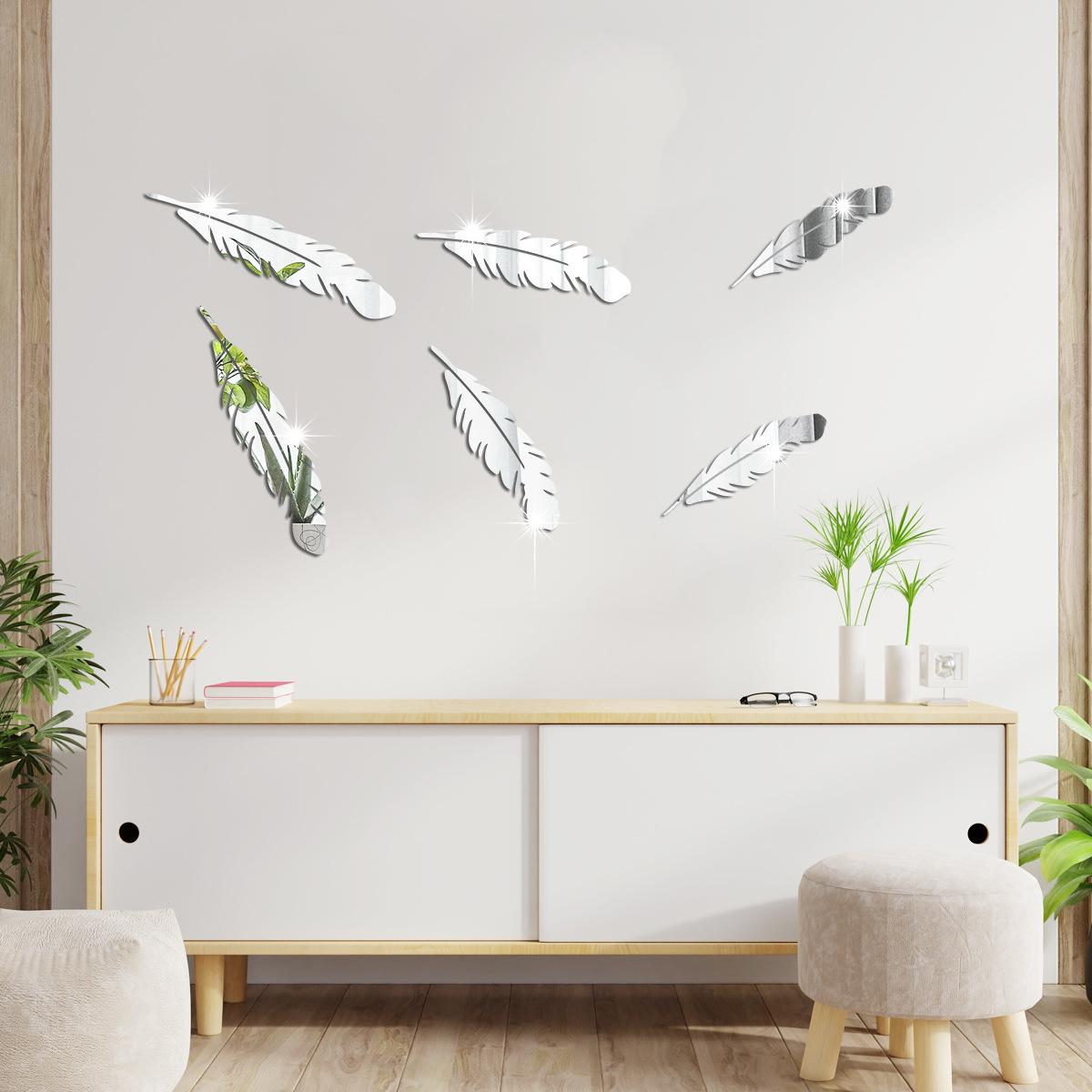 

Дзеркальна Пір їнка 3D Акрилова Самоклеюча Наклейка на Стіну для Спальні Домашній Декор as pic чорний