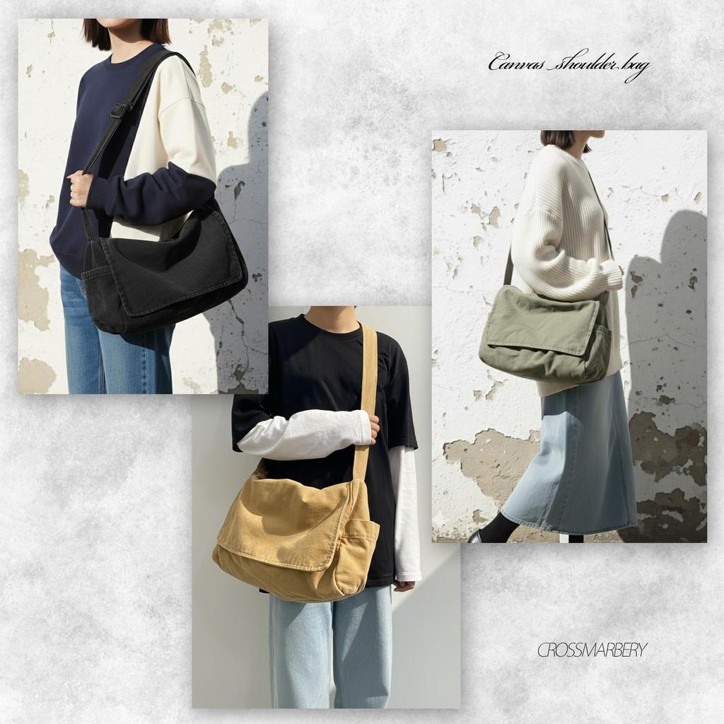 Crossmarberry Canvas Tote A4 Large Zipper Perfect for and Stylish and Cute Black Canvas Shoulder Bag with Zipper Korean Women's Bag, Large,
