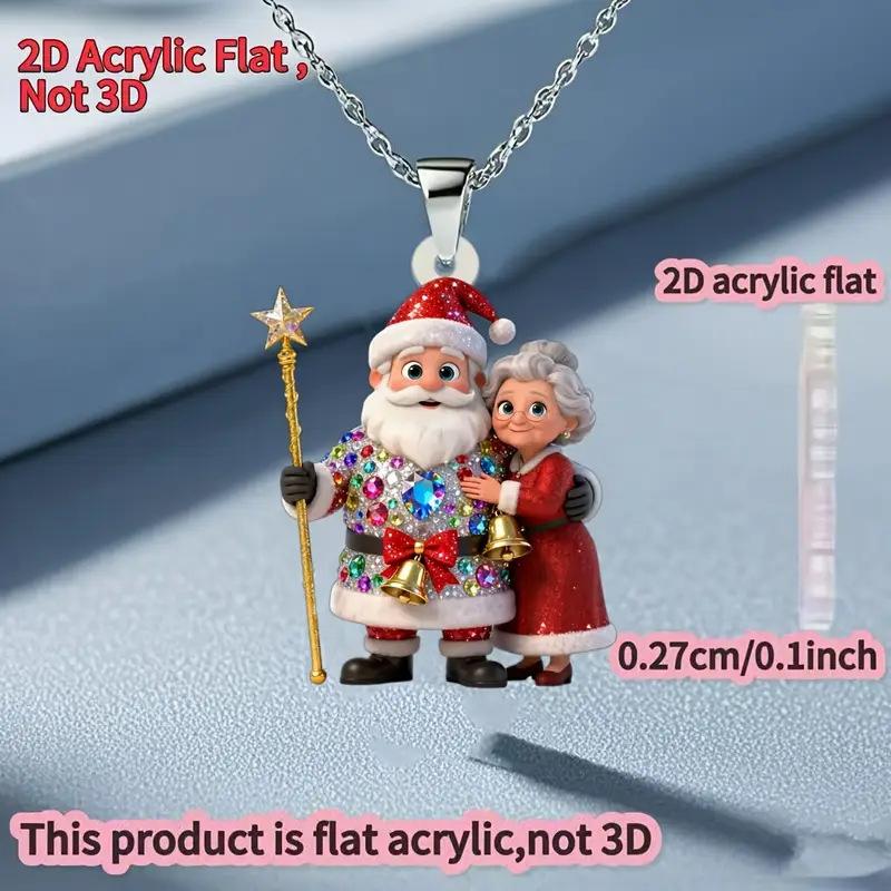 New Christmas Santa Claus Necklace Flat Acrylic Creative Santa Claus and Grandma Pendant Necklace