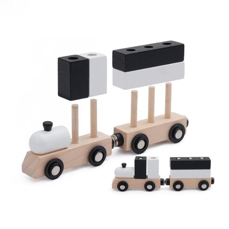 Holzspielzeug-Züge für Kleinkinder, Trägheits-Schiebezüge, Holz-Kinderspielzeug, Seilzugräder, Kompatibel mit Holz-Zugstrecken