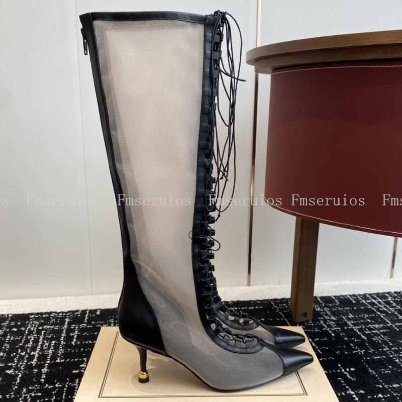 

Sexy Summer Boots Women Pointed Toe High Heel Mesh Lace Up Zipper Stiletto Heel Breathable Party Ladies Shoes Stylish Summer 42