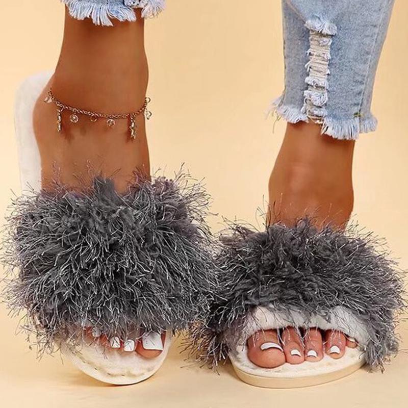 Fashion Indoor Faux Fur Cotton Slippers Women 2025 Winter Slip On Non Slip Plush Slippers for Woman Soft Flat Heel Slides Ladies
