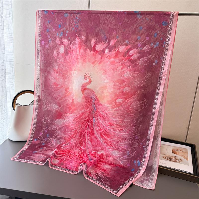 Qizifeng shadow printing cut flower spring and summer silk scarf large long scarf high-end travel shawl sun protection women's scarf headscarf