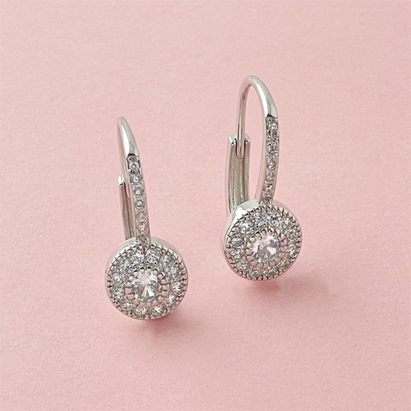 925 Sterling Silver Simple and Generous Fashion Micro-inlaid Zircon Round Earrings Birthday Party Anniversary Gift