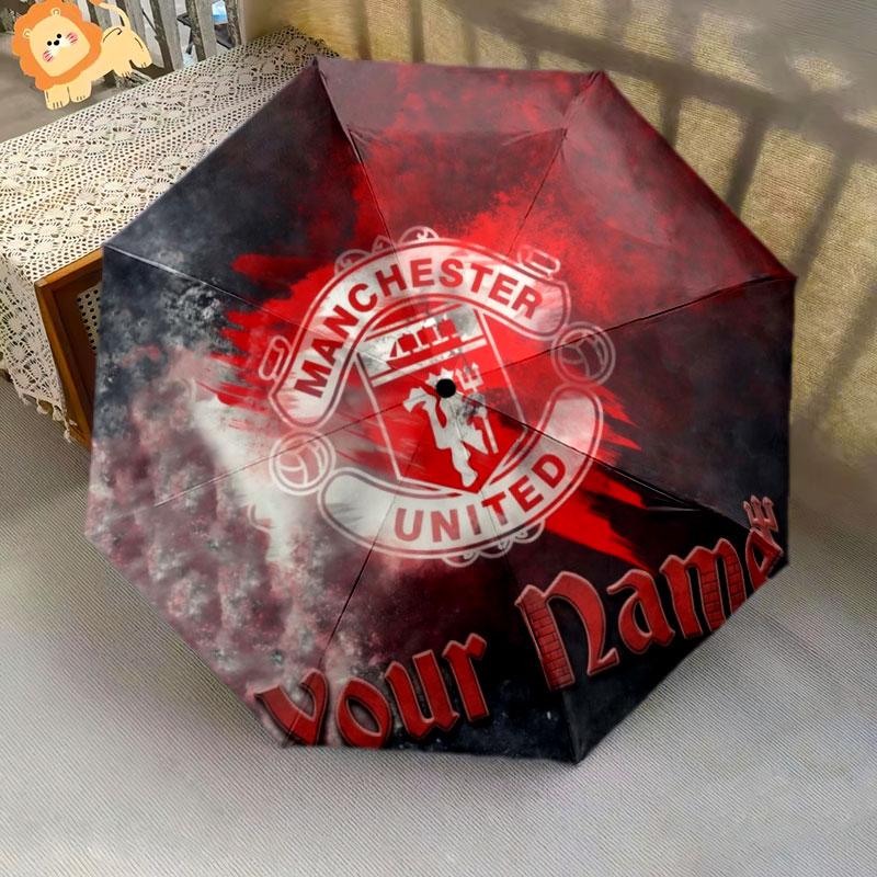 1 PC Automatic Folding Umbrella - Manchester United F Custom Name Pattern, Portable & Foldable Design with 8 Ribs, Christmas Birthday Gifts