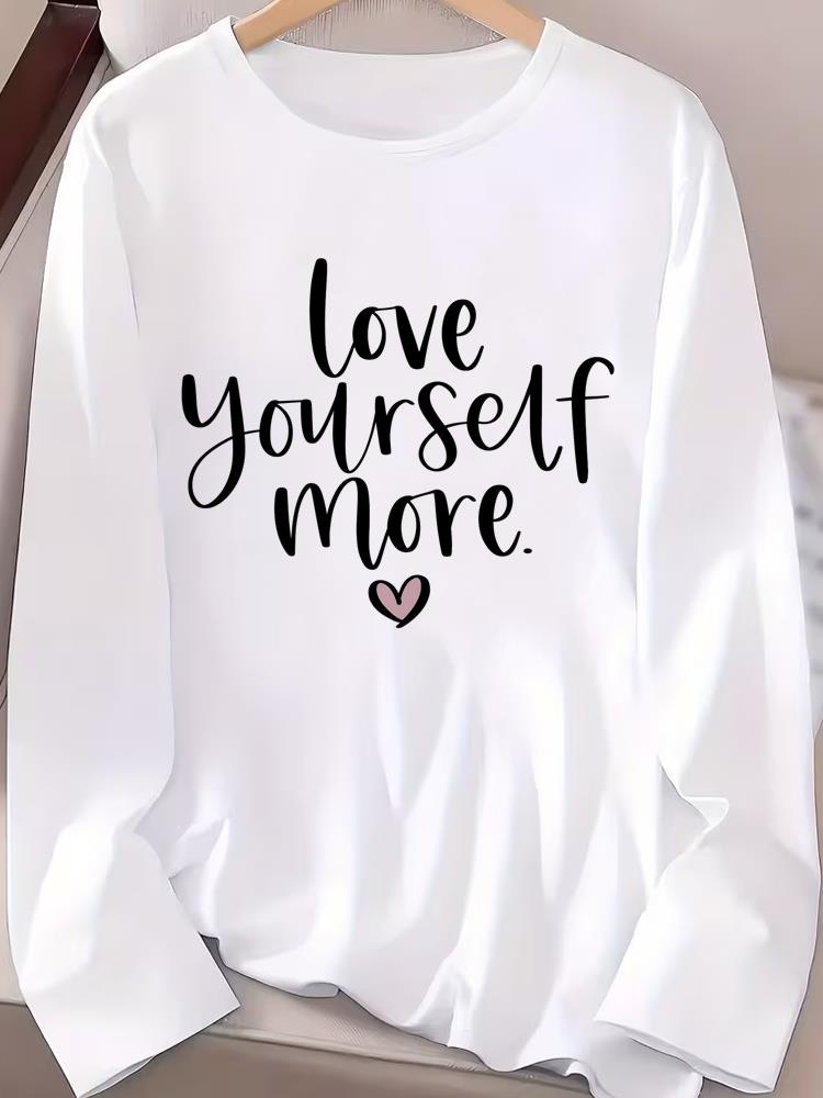 

(Asian Size) letter love trend 90s Women Female Clothing Casual Tee Lady Printed o-neck Long Sleeve T Shirt Fashion Top Graphic T-shirts S