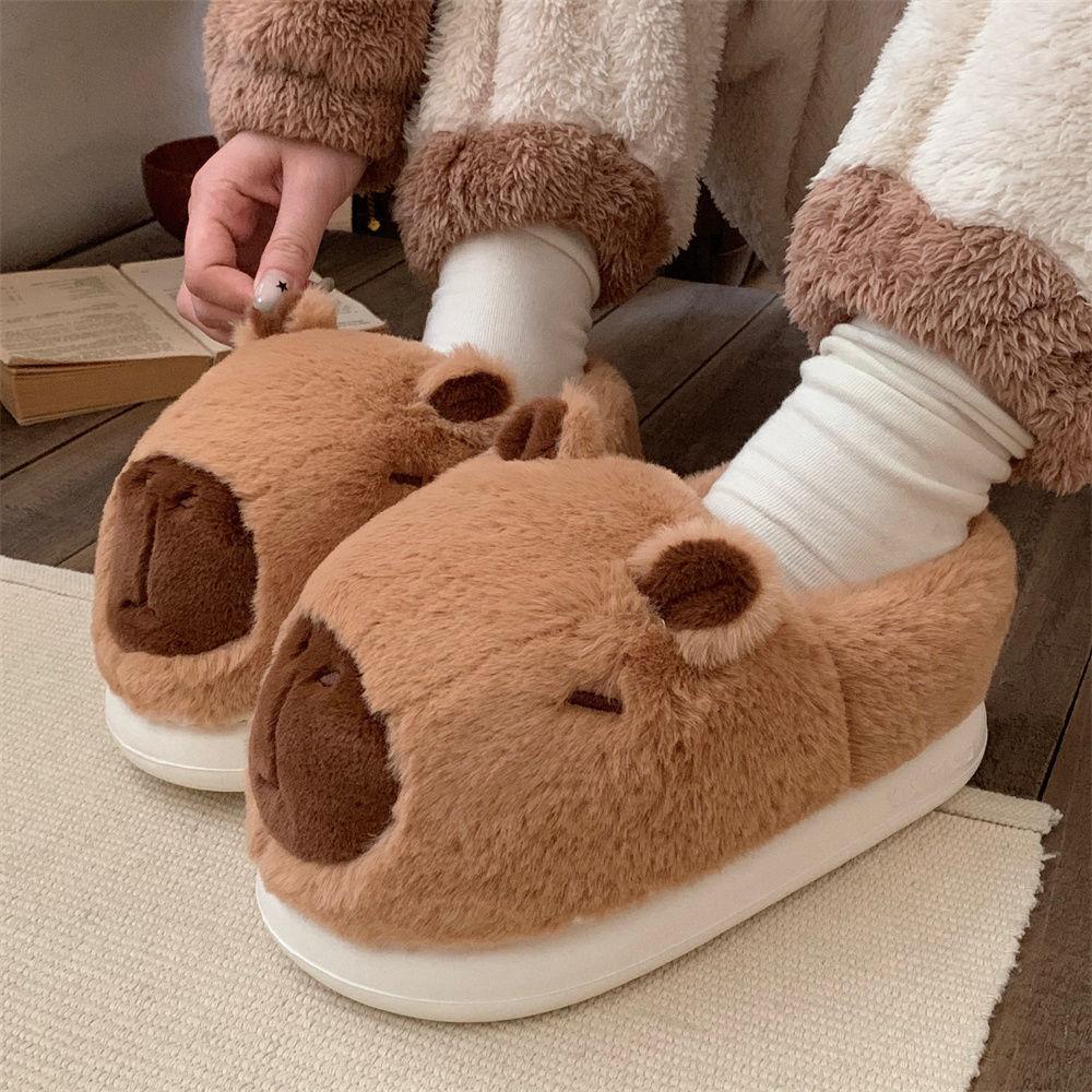 Fashion Vivid kawaii capybara slippers woman winter furry slides shoes home slippers women funny animal fluffy scuff shoes indoor sliper