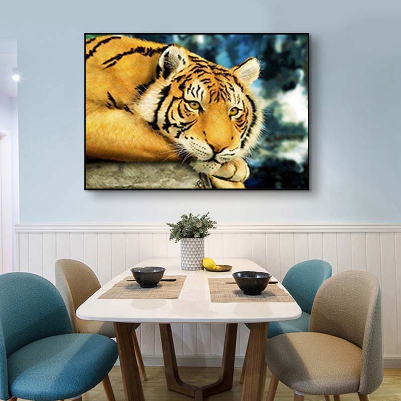 Animal DIY 5D Diamond Painting Cross Stitch Tiger Diamond Embroidery Full Round Resin Mosaic Rhinestones Handmade Holiday Gift