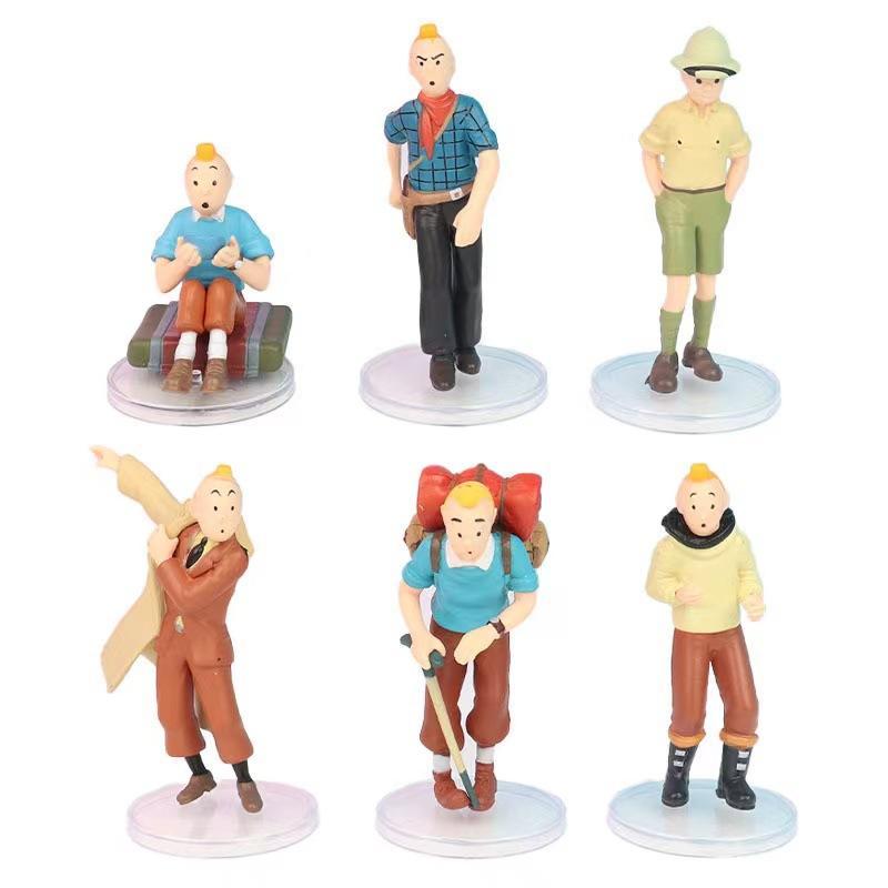 6pcs/Set Anime Cartoon The Adventures of Tintin Action Figures Cute Tintin Milou Dupont Fashion Decor Toys Gifts For Kids