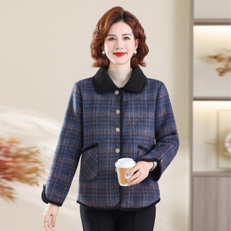 

New plaid jacket fashion short middle-aged and old middle-aged velvet casual top women s thickened and loose 5XL [recommended 150-80kg] синий