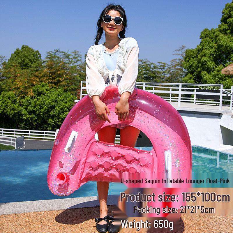 Inflatable PVC Float Recliner: Foldable Striped Swimming Bed