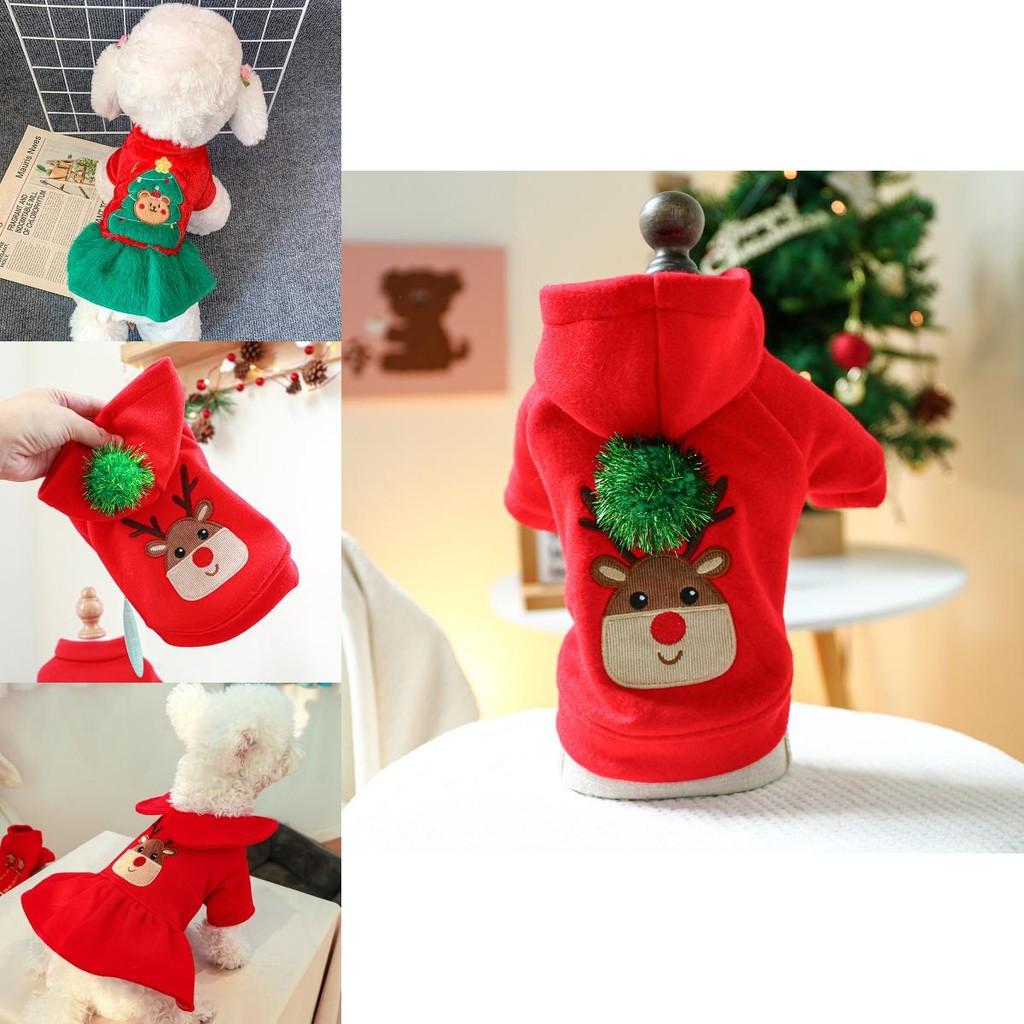 Adorable Red Christmas Dog Dress With Festive Reindeer Sweater Design For Pets