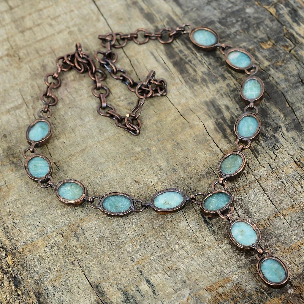 Amazonite necklace electroformed copper necklace adjustable chain necklace beautiful copper jewelry handmade gemstone necklace wedding gifts