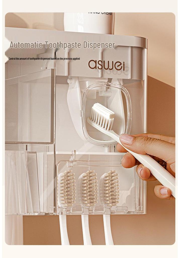 Drawer-Style Wall-Mounted Toothbrush Holder Set with Magnetic Suction Mouthwash Cup