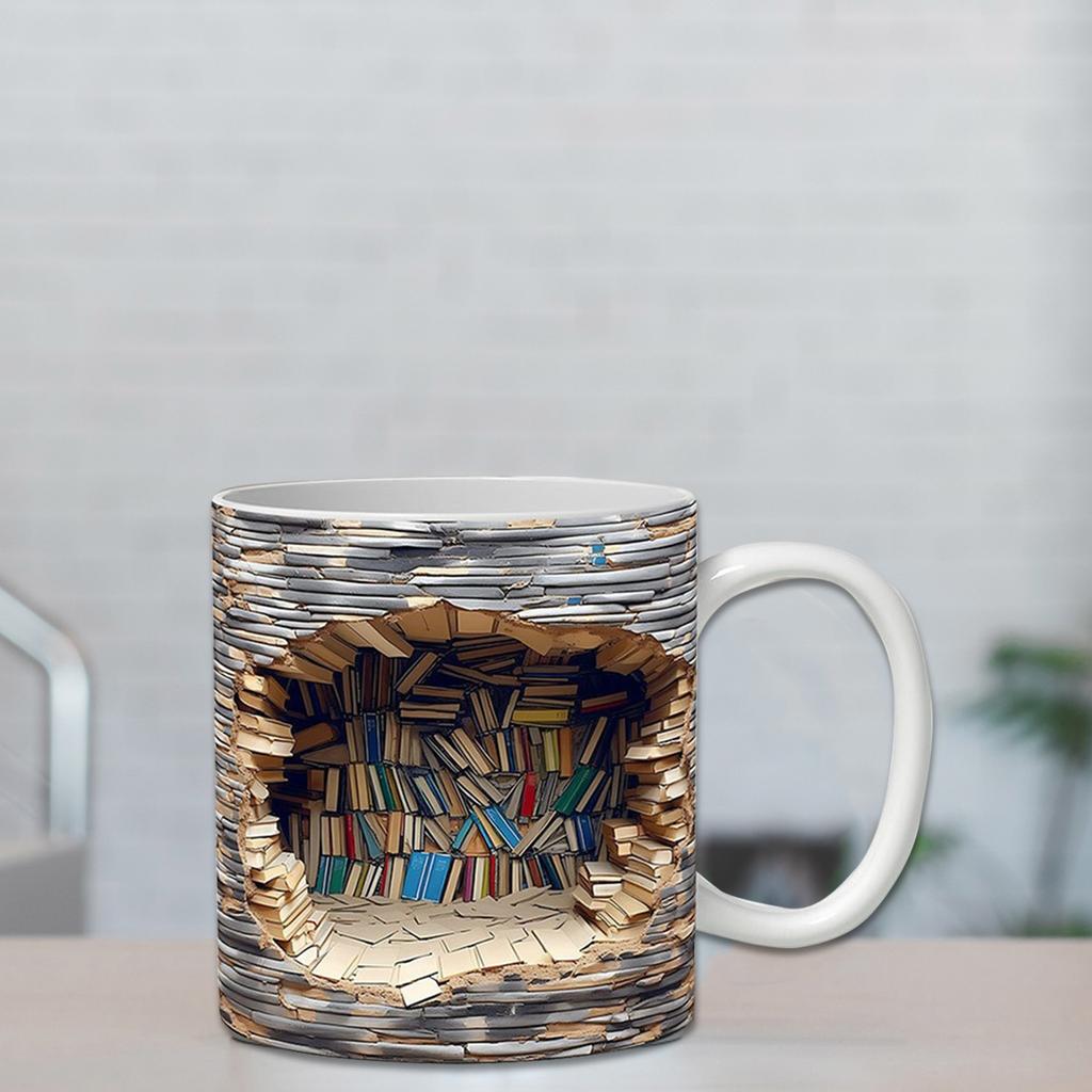 New Ceramic 3D Bookshelf Mug Mug Creative Space Design Multi-Use