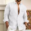 Mens Plaid Jacquard Turn Down Collar Long Sleeve Loose Casual Shirt With Chest Pocket