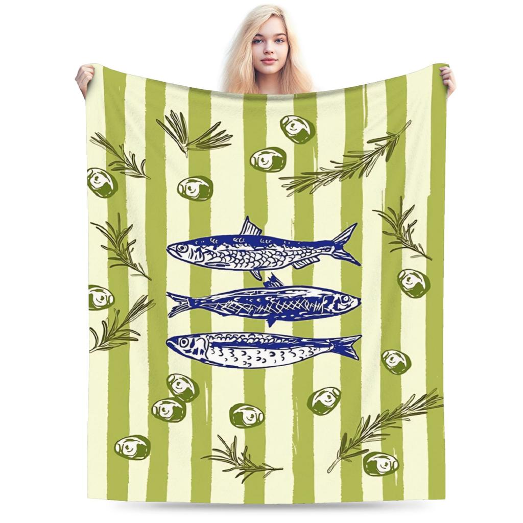 Retro Sardines Plush Blanket Girls Boys Flannel Throw Blanket For Couch Chair Sofa Super Soft Custom Quality Bedspread Gift