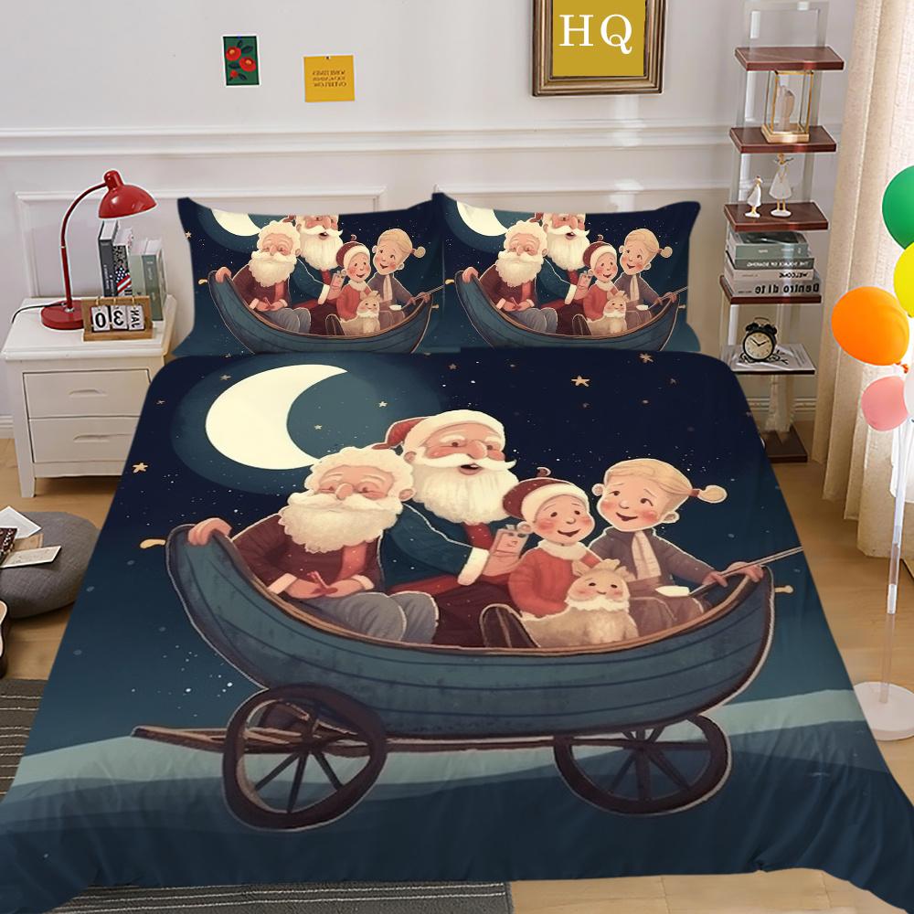 Christmas Printed Home Bedclothes Microfiber King Size Bedding Set Cover Children Superior Duvet Cover Set