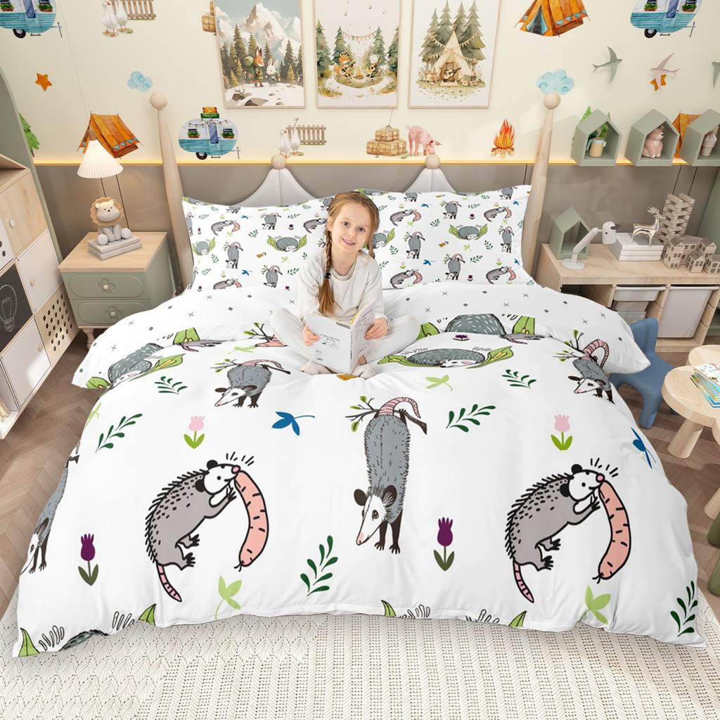 Homewish Cute Animal Duvet Cover Set 2Pcs/3Pcs For Kids Boys Girls Frog Dog Cow Bedding Set Rabbit Cat Fox Comforter Cover Set