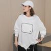 DIMANAF 2024 Pullover Autumn Buttons T-shirt Women Printing Solid Asymmetrical Full Sleeve Loose White Black