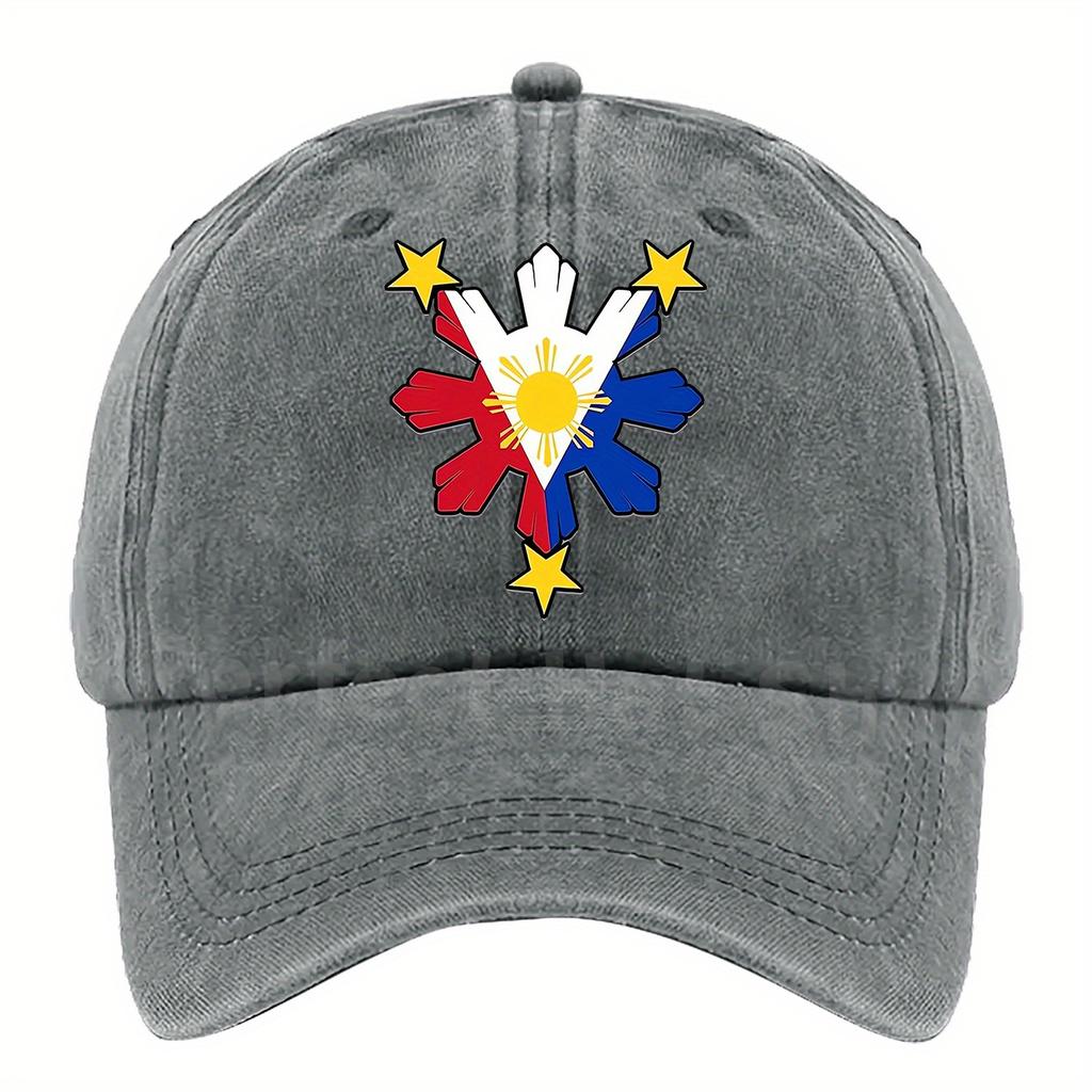 Philippine Cultural Design Adjustable Baseball Cap  Breathable Hat with TriColor Sun Motif Machine Washable