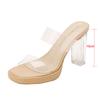 Leather Sheepskin Transparent High-heeled Sandals Women's 2025 New Waterproof Table with Crystal Heel Thick Heel Cool Slippers