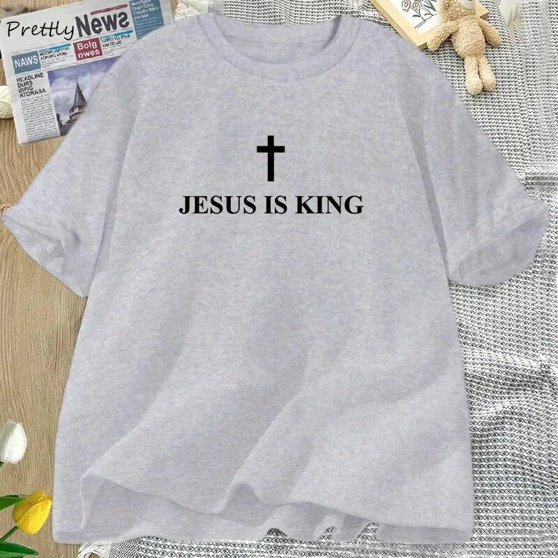 Jesus ist König T-Shirt Damen Baumwolle Kreuz Glaube Christliches T-Shirt Unisex Kurzarm Religiöses T-Shirt Damen Kleidung Streetwear Unisex