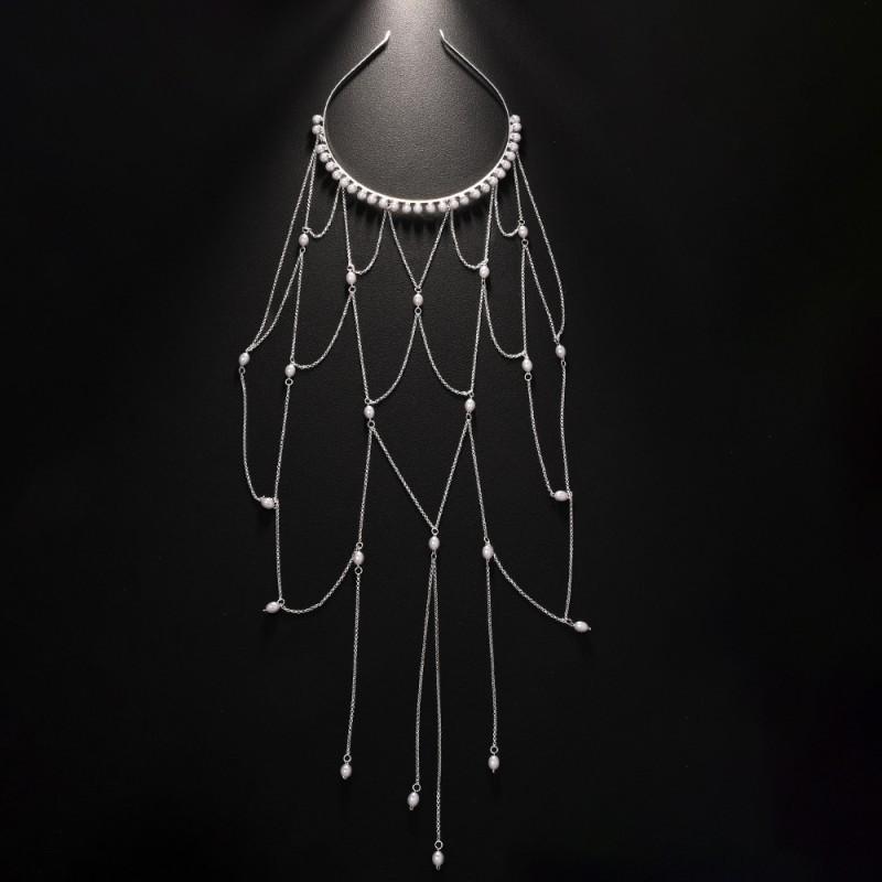 

Exploiting Fire Pearl Tassel Headband High-end Ins Style Bride Wedding Headwear Simple Niche Hair Accessories срібний