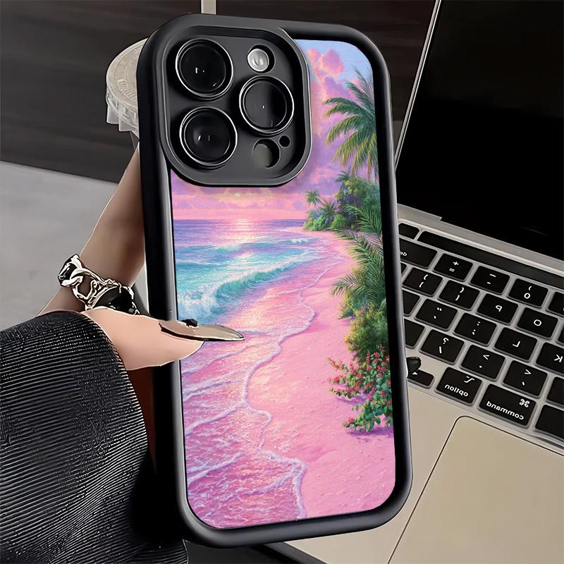 Pink Sunset Beach Dreamy Scenery Phone Case for iPhone 16 17 Air 16E 15 Pro Max 14 Plus 13 12 Mini Capa Soft Shell Silicone Fund