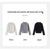 Women's Grey 100% Pure Wool Round Neck Cardigan with Pearl Zipper