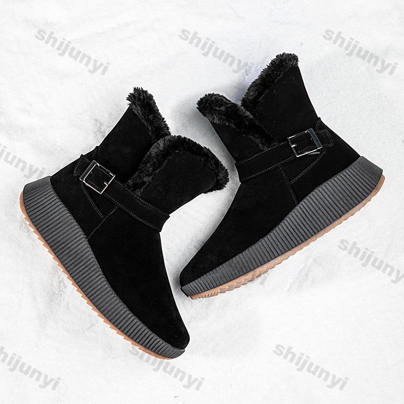 Fashion Women Cotton Shoes Winter Thicken Warm Non Slip Snow Boots Comfortable Fashion Buckle Strap Height Increase Outdoor Short Boots