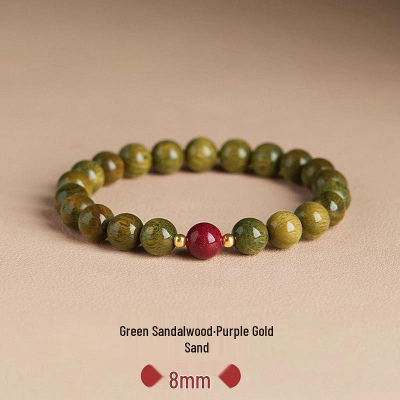Brățară calmantă din lemn de santal verde și cinabru: Amuletă Agarwood pentru Femei pentru Noroc și Echilibru Spiritual.