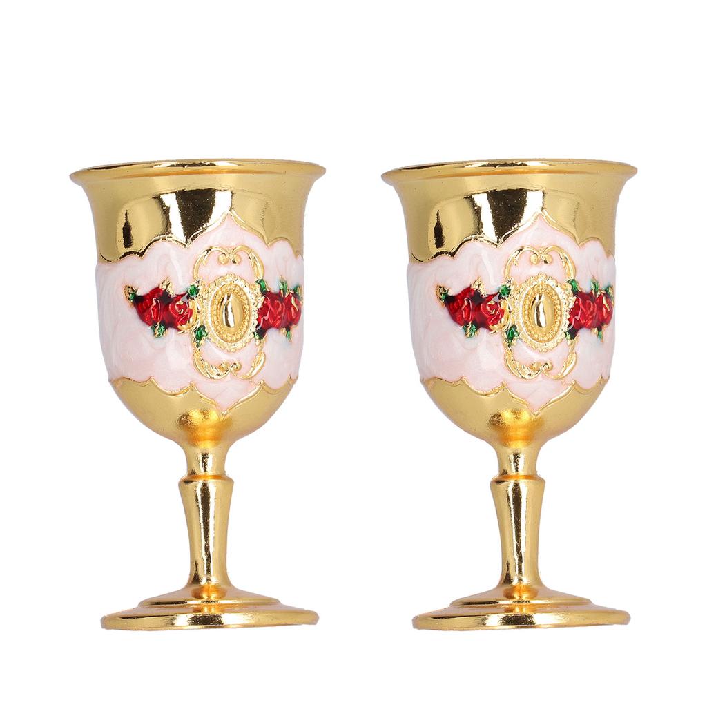 2pcs Metal Goblets Exquisite Painted Flower Pattern Vintage Court E Glass for Bar Drinkware Gift