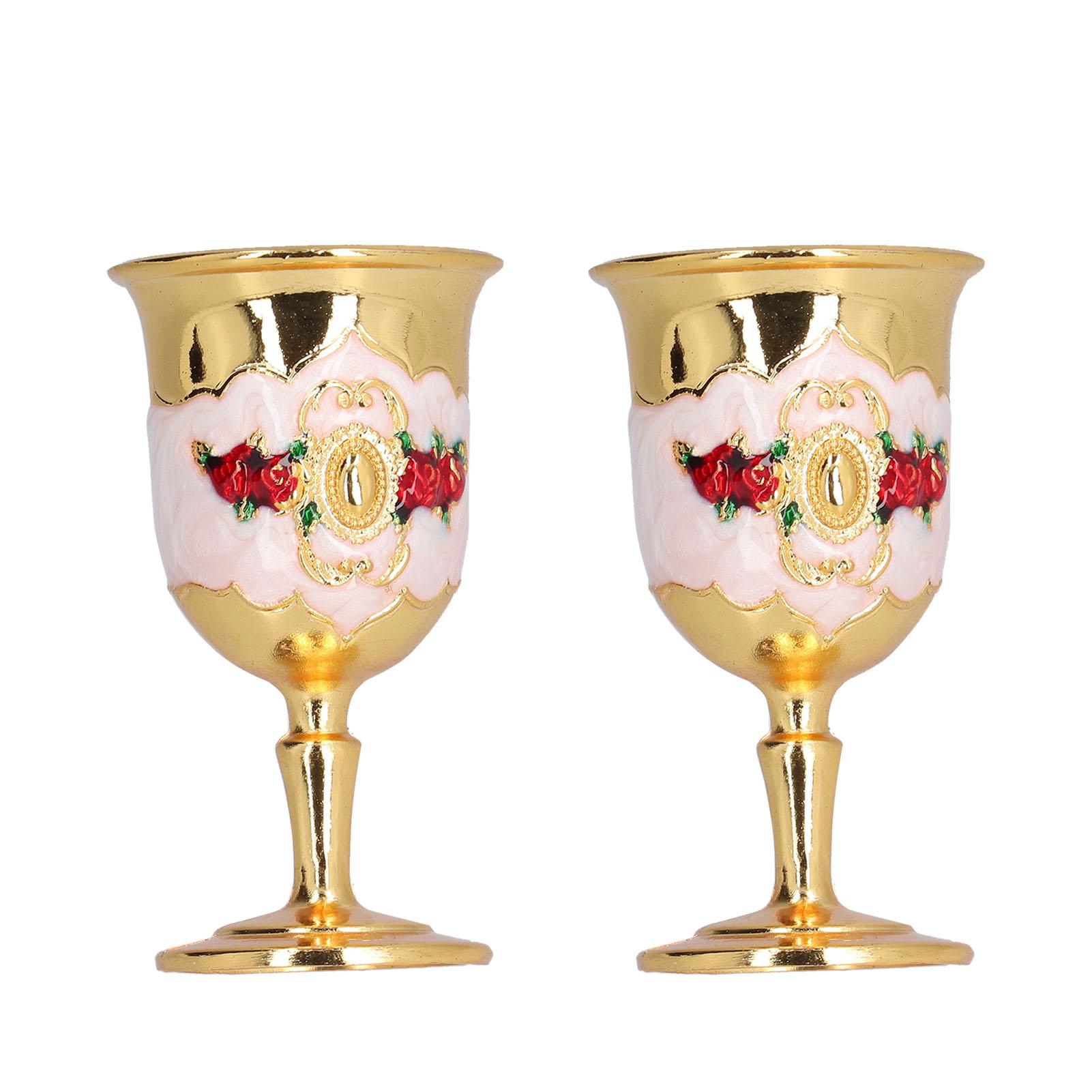 

2pcs Metal Goblets Exquisite Painted Flower Pattern Vintage Court e Glass for Bar Drinkware Gift