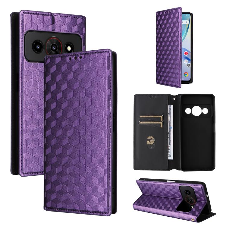 Cubic Grid Texture Flip Leather Phone Case