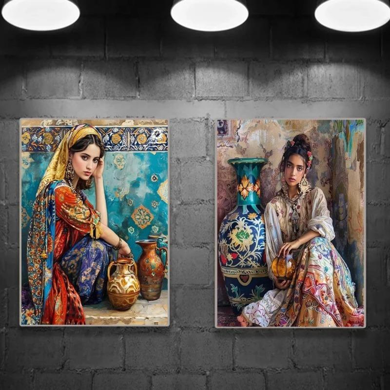 Beautiful Girl Canvas Painting Traditional Culture Art Iranian Woman Portrait Poster Prints For Living Room Home Decor Wall Art