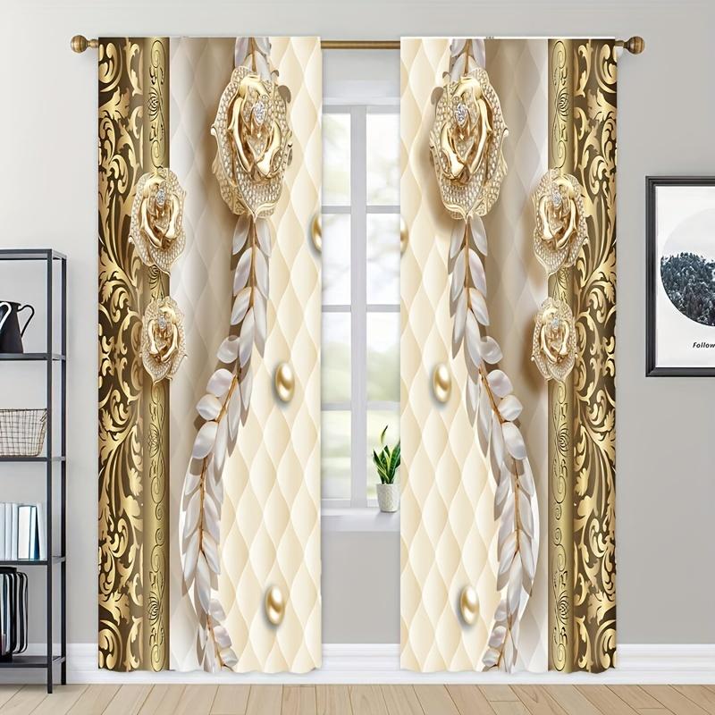 2 ks Luxusní Zlaté Diamantové Květinové Potisky Dívčí Okenní Závěsy Pro Dětskou Ložnici Obývací Pokoj Koupelnu Kuchyň Dveře Domácí Dekorace